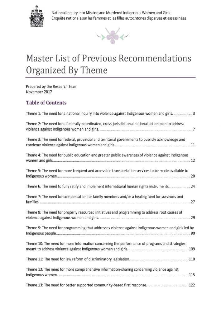 Liste principale des recommandations tirées des rapports